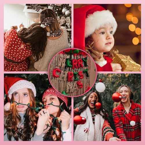 WENNALIFE Hair Tinsel for Girls, Chrismas Fairy 2PCS Red 2PCS Green 1PCS Gold 1PCS Silver 1200 Strands 6PCS 48 Inch Glitter Tinsel Hair Extensions Christmas Gift Sparkle Strands