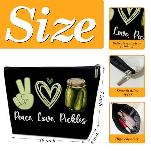Pickle Lover Gift for Women Makeup Bag, Peace Love Pickles, Pickle Gifts for Women, Funny Birthday Gift for Sister, Teen,Bestie,Daughter, Niece, Pickle Makeup Travel Toiletry Bag