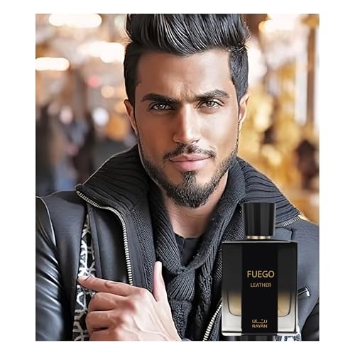 Fuego Leather Perfume for Men ? Long Lasting Arabian Eau De Parfum, 100mL (3.34 Fl oz) Men Perfume with Bergamot, Lavender, Vetiver, Sandalwood & Amber - Ideal Gift for Father's Day