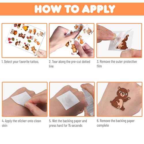 96PCS Woodland Animal Pre-Cut Temporary Tattoos for Kids - Cute Forest-Themed Party Favors, Perfect for Birthday Parties, School Prizes, Autumn Celebrations