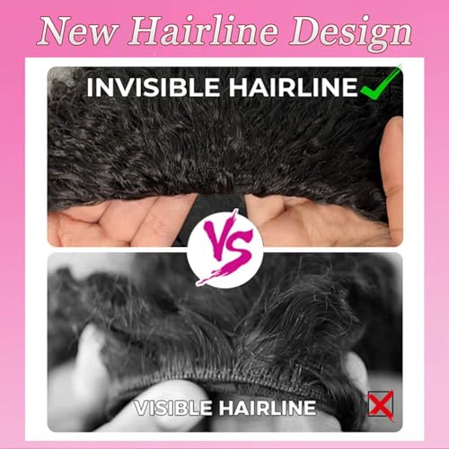 Curly Half Wig Human Hair 180% Density Deep Wave Glueless Wigs Upgrade 3 In 1 Wigs Beginner Friendly Seamless Flip Over Drawstring Curly Wig Ready to Go Headband Wig Natural Black Color 16 Inch