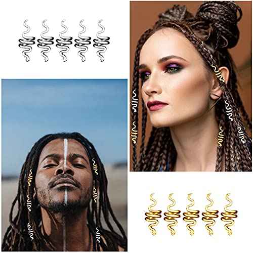 18 Pcs Hair Spiral Beads Snake Braids Coil Dreadlock Metal Cuffs Loc Hair Jewelry Hair Wraps Accessory Clips Decoration