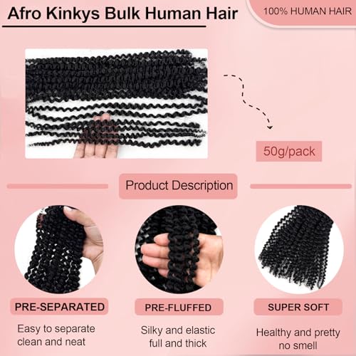 18 Inch Human Braiding Hair Afro Kinkys Bulk Human Hair Pre Separated Springy Afro Twist Extensions 100g Natural Black Crochet Braids Bundles Marley Twists Braiding Hair for Women