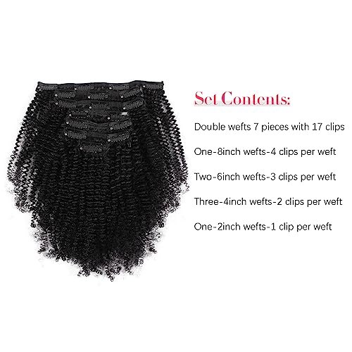 Sassina 4B 4C Human Hair Clip in Extensions Afro Coily Style Natural Color 4B 4C Double Weft Clip in Hair for African American Black Women Bantu Knotted or Twisted Out 4AC 18 Inch
