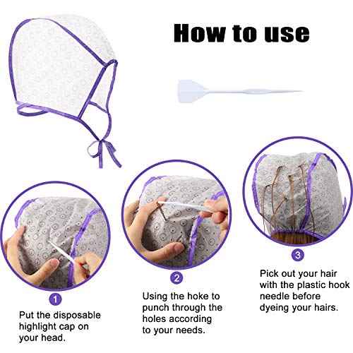 6 Pieces Highlighting Cap Hair Frosting Cap Highlight for Dye Color Bleach with Plastic Hooks Hair Coloring Salon Hairdressing Tool Kit Supplies(Purple)