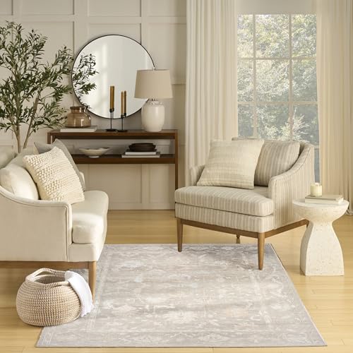 Nourison Home Vintage Washables Grey 4' x 6' Area Rug - Easy Clean, Non Shedding, Bed Room, Living Room, Dining Room, Kitchen (4' x 6')