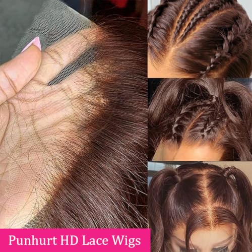 Chocolate Brown Lace Front Wigs Human Hair Pre Plucked Brazilian Unprocessed Straight 13x4 HD Lace Frontal Wig with Baby Hair Colored Wigs for Women(Chocolate Brown, 24 Inch)
