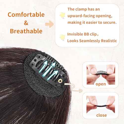 Clip in Bangs 100% Real Human Hair, Fake Bangs Hair Clip on Bang for Women, Dark Brown Wispy Bang Fringe with Temples Hairpieces Extensions for Daily Wear (Dark Brown, Wispy Bangs)