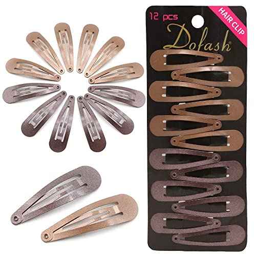 Dofash 5CM/2IN Snap Hair Clips for Styling Sectioning, Barrettes for Fine Hair, Metal Clips 12 Count, Light Brown+Dark Brown