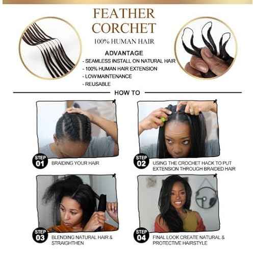 Body Wave Pre-Separated Crochet Hair Extensions Human Hair Knotless Pre-Separated Feather Crochet Braid Hair Extensions Natural Color 16 Inch 120g