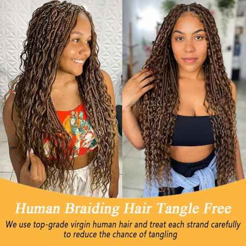 Miss Lee Human Braiding Hair for Boho Knotless Braids Bulk Curly Bundles Human Hair for Micro Braiding Wet and Wavy Water Wave No Weft Human Hair Extension for Box Boho Braids 100g (4#,16inch)