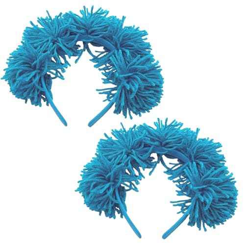 Degpum Blue Fuzzy Headband Pom Pom Headband for Adult Women Birthday Party Costumes Cosplay Halloween Christmas Costume Headbands