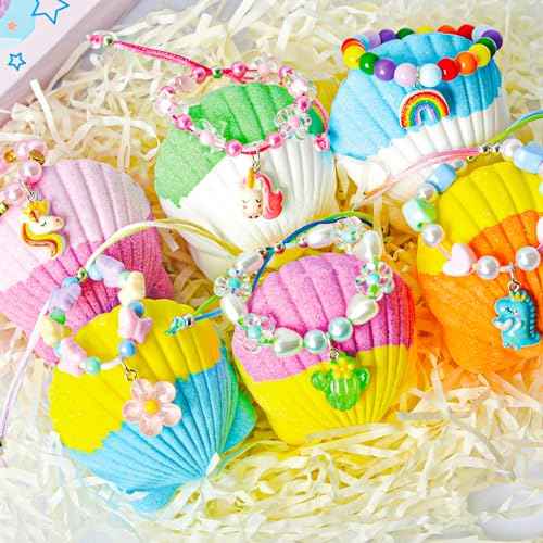 Kids Bath Bombs, 6 Pack Mermaid Bath Bombs for Kids, 4 Oz Natural Organic Bubble Shells with Surprise Jewelry, Perfect Birthday, Christmas Party