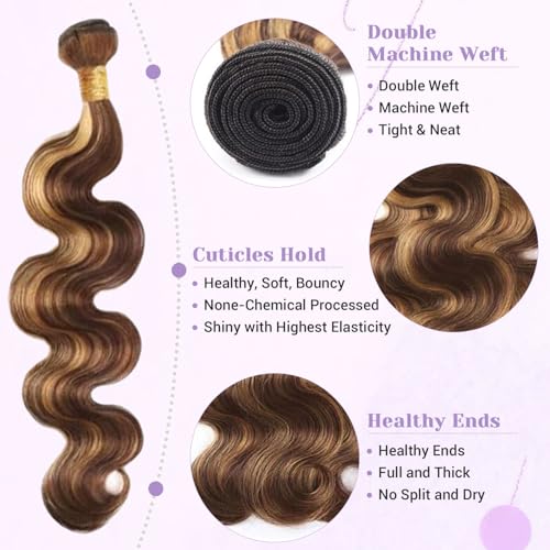 Highlight P4/27 Body Wave Bundles Human Hair 100% Unprocessed Raw Material Body Wave Human Hair Bundle For Quick Weave Double Weft Brown Honey Blonde Piano Color 10 12 14 Inch