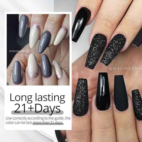 UR SUGAR Black White Gel Nail Polish Set, 6 Colors Black White Grey Gel Polish Black Glitter Sliver Glitter Nail Polish Set for All Seasons Soak Off Gel Nail Manicure Gifts Set for Women
