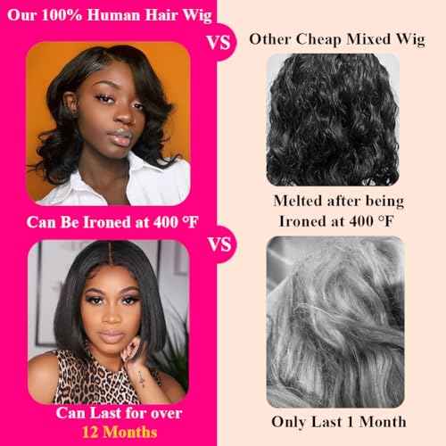 Holiden 200% Density 10 Inch Short Bob Wig Human Hair 13x4 HD Lace Front Wigs Straight Bob Lace Front Wigs Glueless (13x4 Black Bob Wig, 10 Inch)