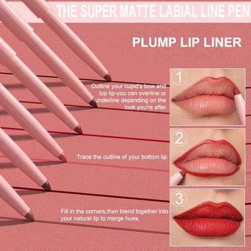 evpct 6Pcs Retractable Lip Liner Pencils Set Pack for Shaping & Sculpting Lips, Mauve Maroon Red Orange Nude Chocolate Dark Brown Plum Creamy Matte Gel Lip Liner Lipliners Pencil delineador de labios