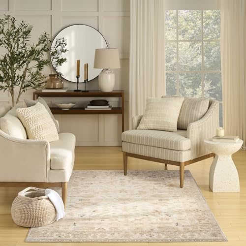 Nourison Home Vintage Washables Beige 4' x 6' Area Rug - Easy Clean, Non Shedding, Bed Room, Living Room, Dining Room, Kitchen (4' x 6')