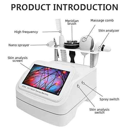 5 in 1 Skin Scalp Detector, Skin Diagnosis Hair Analyzer, Scalp Hair Follicle Detector with 4 Spectral Detection, 200 Times Magnification, for Home, Beauty Salon Spa
