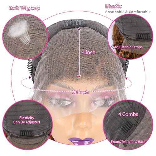 Highlight Bob Curly Wigs Human Hair 13x4 HD Lace Frontal Wig Ombre Bob Lace Front Wigs Human Hair Pre Plucked With Baby Hair 4/27 Ombre Bob Wigs Human Hair180% Density 12 Inch