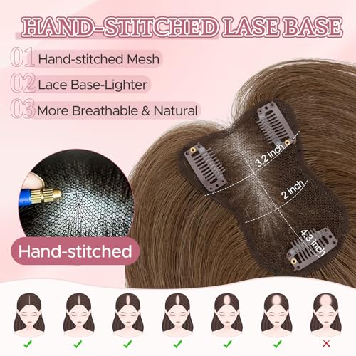 SEGO Human Hair Topper Double-Layer Hand-Stitched Thinning Hair Toppers for Women 360¡Æ3D Coverage Toppers Hairpieces Add Volume,11inch #04 Chocolate Brown,20g