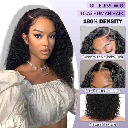 10 Inch Deep Curly Wigs Human Hair 13x2 Lace Front Wig with Pre Plucked Natural Hairline 180 Density with Baby Hair, Beginner-Friendly Glueless Wig for Black Women Natural Color