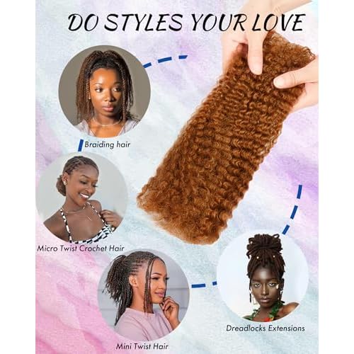 Afro Kinkys Bulk Human Hair Extensions,Kinky-Curly Real Human Hair for Dreadlocks/Locs Repair, Twist & Braid, Crochet Human Braiding Hair Bundles, Natural Brown, 10 Inches 4 Packs,30#