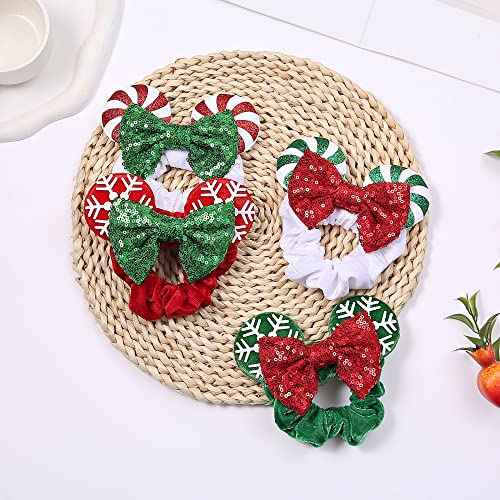 JIAHANG Christmas Velvet Mouse Ear Hair Scrunchies Lollipop Sequins Bow Ponytail Holder Festival Costume Hair Accessories for Women Girls (christmas set)