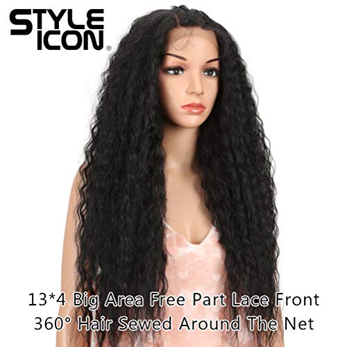 Style Icon Easy-360 Lace Wigs 29¡± Free Part Lace Frontal Wigs Synthetic Wigs Black Lace Wig Density 130%(29", 1B)