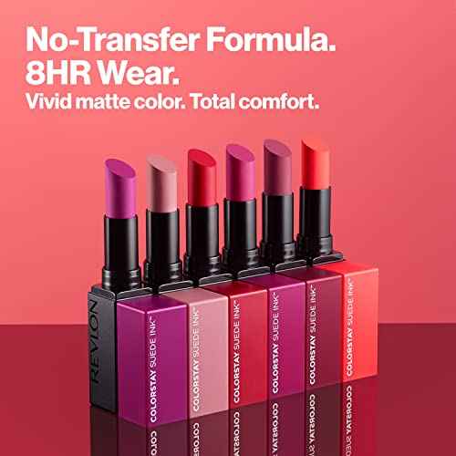 Revlon Lipstick, ColorStay Suede Ink, Built-in Primer, Stocking Stuffer for Women, Waterproof, Smudge-proof, Matte Color, 012 Power Trip, 0.09 oz
