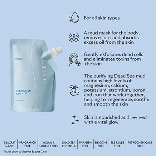 SEACRET Dead Sea Mud - Mineral Rich Body Mud Treatment (Concentration of 99%) Removes Excess Oil and Dead Skin Cells (10.6 oz.)