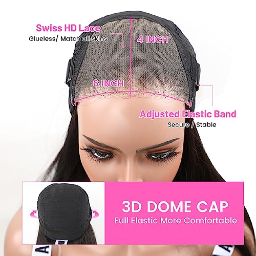 BLY 6x4 HD Lace Glueless Bob Wig Classic Yaki Human Hair Kinky Straight Hair Ready to Wear and Go Short Bob Lace Pre Cut Pre Plucked for Women Natural Black Color Hair 16 Inch