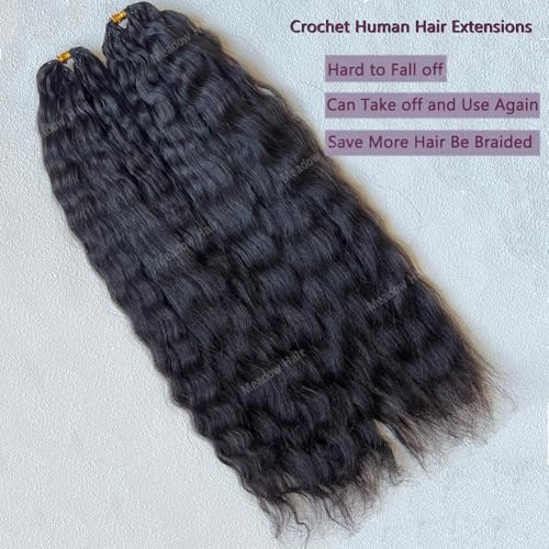 Knotless Crochet Human Hair Braids Extensions Pre Separated Wet and Wavy Brazilian Virgin Human Hair Braiding Bundles With Threading for Black Women Micro Link Meadow Hair 16inch 60g