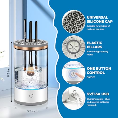 Electric Makeup Brush Cleaner with Brush Clean Mat, USB Charging Automatic Electric Makeup Brush Cleaner, Makeup Brush Cleaner Machine Fit For All Size Makeup Brush, Great Gift for Women Girls