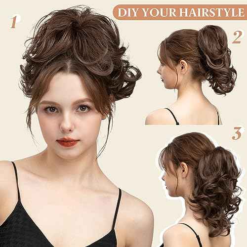 CJL HAIR Claw Clip Short Ponytail Hair Extensions DIY Bendable Metals Messy Bun Hair Piece for Wonen Wavy Curly Synthetic Fake Hairpieces Gloden Blonde and Beach Blonde Tips