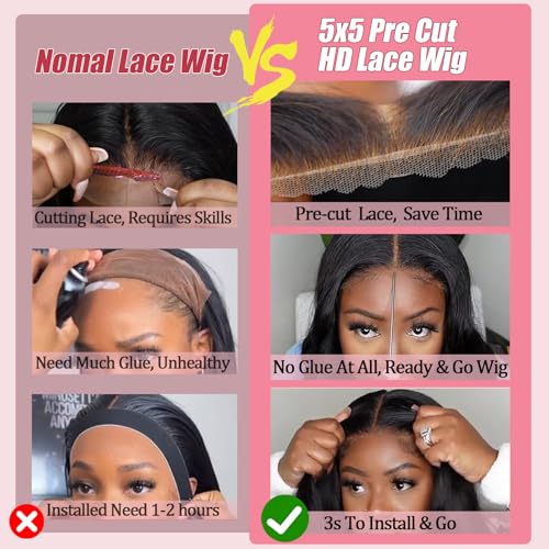 18 Inch Body Wave Wig: Human Hair, 5x5 HD Lace Closure, Glueless, 180% Density, Wig Lace Front, Ready to Wear