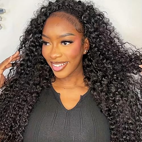 JYZ Half Wig Human Hair 300% Density 3 In 1 Seamless Flip Over Half Wig Invisible Hairline Glueless Wear and Go Beginner Friendly Curly Human Hair Wigs for Women 18 Inch
