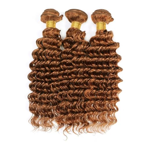 Augfst Brazilian Virgin Human Hair Bundles Color 30 Light Brown Deep Wave Bundles Human Hair 16 18 20 Inch Inch 12A Unprocessed Sewn In Quick Weave for Black Women