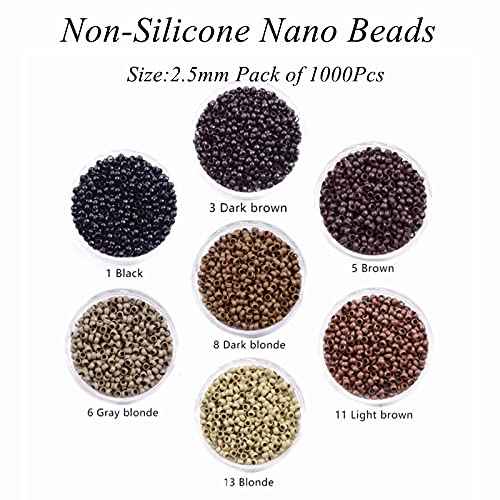 1000Pcs Non-Silicone Nano Ring Nano Lined Beads for Nano Ring Hair Extensions Hair Tinsel Feather Hair Extensions (2.5mm, Black)