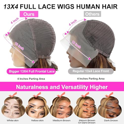 Ombre Lace Front Wig Human Hair 20 Inch 180% Density FB/30 13x4 Full Frontal Hd Transparent Lace Straight Lace Front Wig Human Hair Colored Wigs For Black Women Frontal Highlight Wig Human Hair