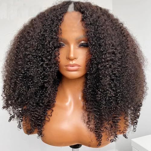 V Part Wig Human Hair Afro Kinky Curly Wig No Leave Out Brazilian Human Hair Wig For Black Women Beginner Friendly 200% Density Upgrade U Part Kinky Curly Wigs 14Inch