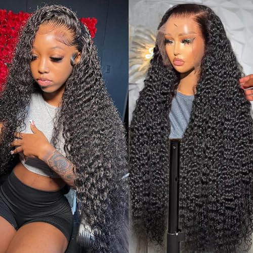 Lemoda 13x6 Water Wave Lace Front Wigs Human Hair 20 inch HD Lace Brazilian 15A Deep Wave Frontal Wigs 180% Density 13x6 Curly Human Hair Wig with Baby Hair Glueless Water Wave Wig For Black Women