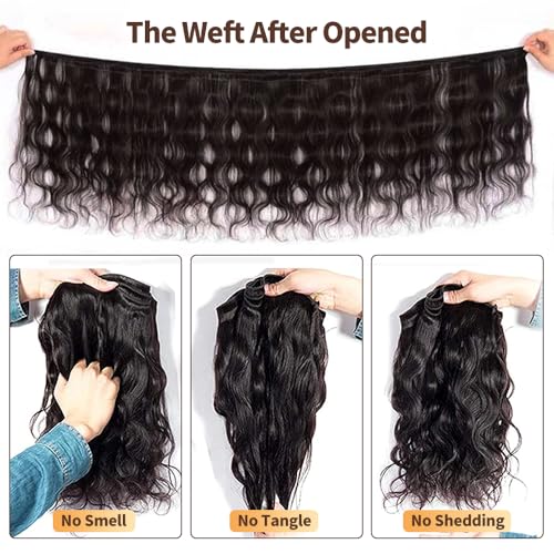 12A Body Wave Bundles 100% Unprocessed Brazilian Virgin Hair 18-22Inch 3 Bundles Double Weft Weave Real Human Hair Natural Black