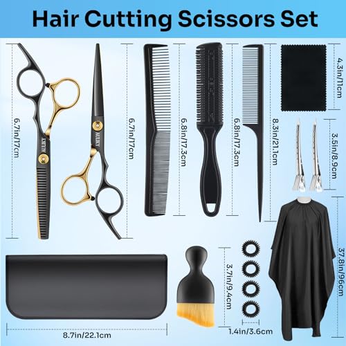 Hair Cutting Scissors Shears Kits, 15 Pcs Professional Stainless Steel Hairdressing Shears Set Thinning Scissors for Barber/Salon/Home/Men/Women/Kids/Adults