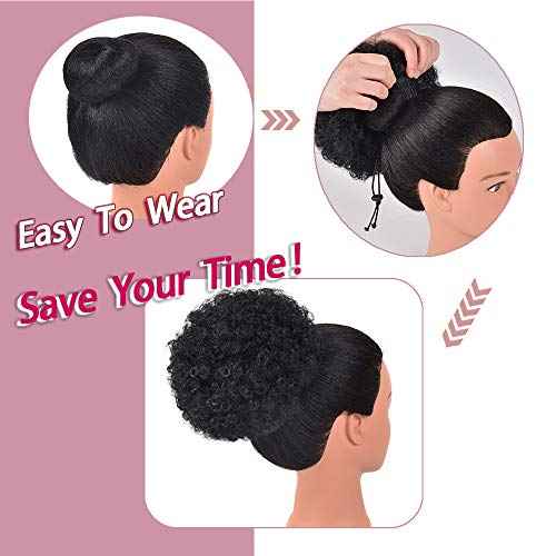 rosmile Afro Puff Drawstring Ponytail Extension for Black Women, Premium Black 1B# 80gram Short Synthetic Afro Puff Ponytail for Natural Hair,Clip On Kinky Drawstring Curly Ponytail Bun
