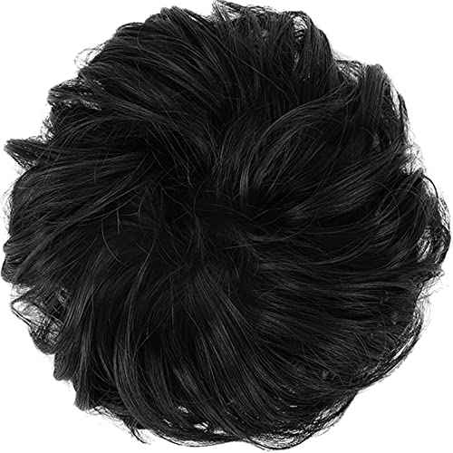 FESHFEN Messy Bun Hair Pieces - Large Wavy Curly Elastic Hair Bun Scrunchies Ponytail Extensions Synthetic Chignon Hairpieces for Women, Natural Black 1.94oz