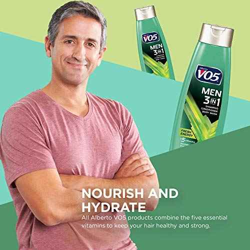 Alberto VO5 Mens 3-IN-1 Shampoo Conditioner and Body Wash - 12.5 Oz - Fresh Energy - 5 Essential Vitamins to Help Nourish and Hydrate Your Hair and Skin- Vitamin A, H, C, B5 and B3, multi (11304)