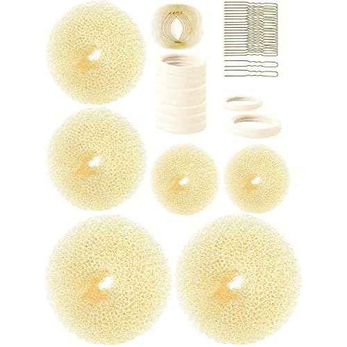 Hair Bun Maker (37 Count, 3.5 inches Large, 3 inches Medium, 2 inches Small, Beige), Hair Doughnut Shaper for Girl