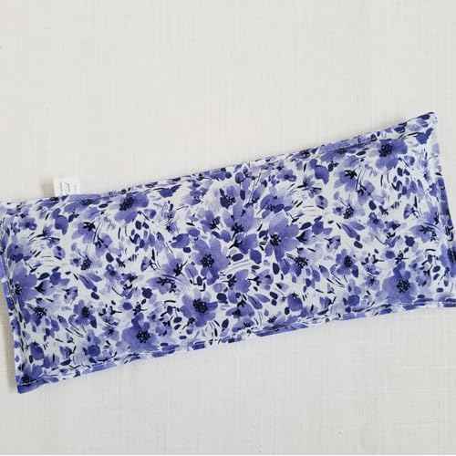 Lavender Eye Pillow with Organic Lavender & Rose Petals, & Essential Oils, Small Heat & Cold Pack, 10" x 4" - Violet Watercolor Floral