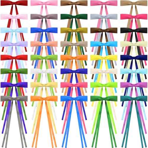 Mimorou 40 Pcs Bow Hair Clips Bulk Multicolor Bow Barrettes Set Hair Accessories with Long Tail Ribbon Bowknot Barrettes Clip and Tassel Colorful Christmas Thanksgiving Gift for Women(Rich Colors)